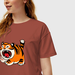 Футболка оверсайз женская Злой рычащий тигр, цвет: кирпичный — фото 2