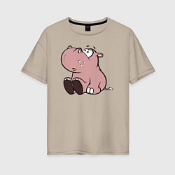 Футболка оверсайз женская Бегемотик детский коричневый, цвет: миндальный