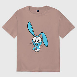 Футболка оверсайз женская Заяц пучеглазый голубенький, цвет: пыльно-розовый