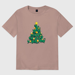 Футболка оверсайз женская Christmas Tree Made Of Green Cats, цвет: пыльно-розовый