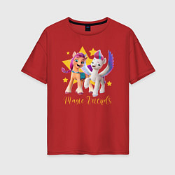 Футболка оверсайз женская Magic Pony Friends, цвет: красный