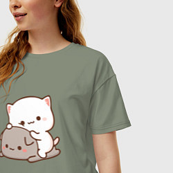 Футболка оверсайз женская Котики играют 02, цвет: авокадо — фото 2
