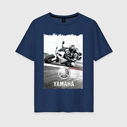 Футболка оверсайз женская YAMAHA на вираже, цвет: тёмно-синий