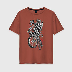 Футболка оверсайз женская Skeleton on a cool bike, цвет: кирпичный