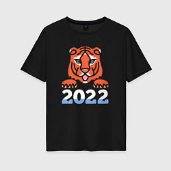 Футболка оверсайз женская Год тигра 2022 китайский календарь, цвет: черный