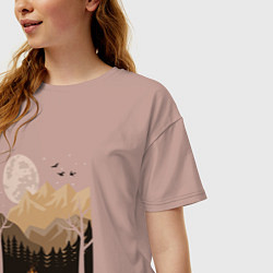 Футболка оверсайз женская Туристический поход в лесу, цвет: пыльно-розовый — фото 2