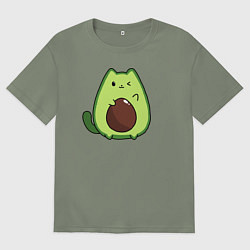 Футболка оверсайз женская Avo cat o подмигивает, цвет: авокадо