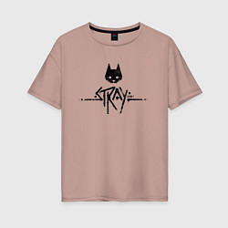 Футболка оверсайз женская Stray: Black Logo, цвет: пыльно-розовый