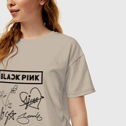Футболка оверсайз женская BLACKPINK АВТОГРАФЫ ЧЁРНЫЙ БЛЭКПИНК, цвет: миндальный — фото 2