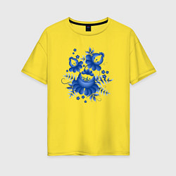 Футболка оверсайз женская Голубой орнамент Гжель, цвет: желтый