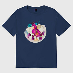 Футболка оверсайз женская Сердитая птица в красивых цветах, цвет: тёмно-синий