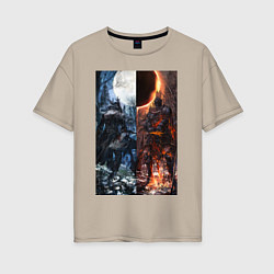 Футболка оверсайз женская Dark Souls x Bloodborne Дарк Соулс, цвет: миндальный