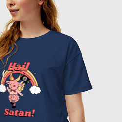 Футболка оверсайз женская Hail Satan, цвет: тёмно-синий — фото 2