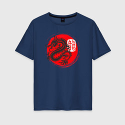 Футболка оверсайз женская Ниндзя дракон Япония, цвет: тёмно-синий