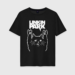 Футболка оверсайз женская Linkin Park, Линкин Парк, Рок кот, цвет: черный