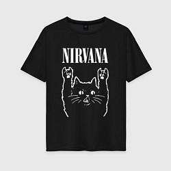 Футболка оверсайз женская Nirvana Rock Cat, НИРВАНА, цвет: черный