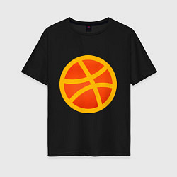 Футболка оверсайз женская Баскетбольный неоновый мяч, цвет: черный
