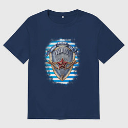 Футболка оверсайз женская Тельняшка ВДВ - Никто кроме Нас, цвет: тёмно-синий