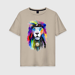 Футболка оверсайз женская Color lion! Neon!, цвет: миндальный
