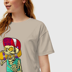 Футболка оверсайз женская Skate or die!, цвет: миндальный — фото 2