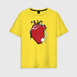 Футболка оверсайз женская Фонендоскоп обвивает сердце, цвет: желтый