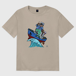 Футболка оверсайз женская Капитан-русалка и бот, цвет: миндальный