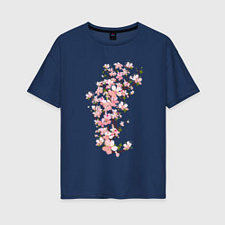 Футболка оверсайз женская Весна Цветущая сакура Japan, цвет: тёмно-синий