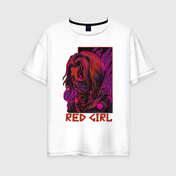 Футболка оверсайз женская Красная девушка в маске, цвет: белый