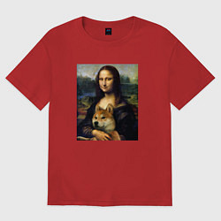 Футболка оверсайз женская Shiba Inu Mona Lisa, цвет: красный