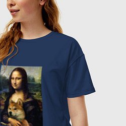 Футболка оверсайз женская Shiba Inu Mona Lisa, цвет: тёмно-синий — фото 2