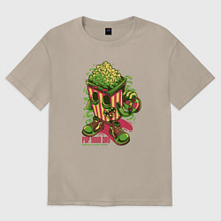 Футболка оверсайз женская Попкорн со скейтом, цвет: миндальный