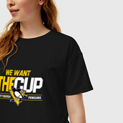 Футболка оверсайз женская Pittsburgh Penguins we want the cup Питтсбург Пинг, цвет: черный — фото 2