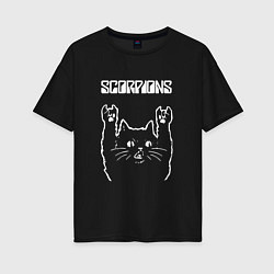 Футболка оверсайз женская Scorpions Скорпионс Рок кот, цвет: черный
