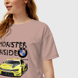 Футболка оверсайз женская BMW M Power Monster inside, цвет: пыльно-розовый — фото 2