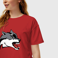 Футболка оверсайз женская Свирепый волк Оскал, цвет: красный — фото 2