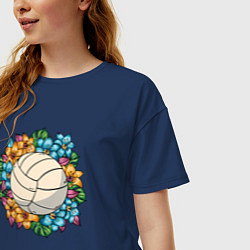 Футболка оверсайз женская Volleyball - Flowers, цвет: тёмно-синий — фото 2