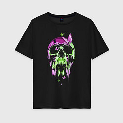 Футболка оверсайз женская Skull & Butterfly Neon, цвет: черный