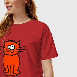 Футболка оверсайз женская Забаный красный кот, цвет: красный — фото 2