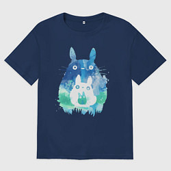 Футболка оверсайз женская Семья кроликов Акварель, цвет: тёмно-синий