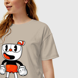 Футболка оверсайз женская Cuphead красная чашечка, цвет: миндальный — фото 2