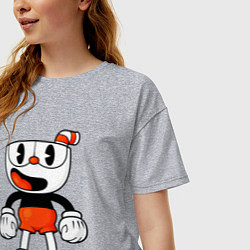 Футболка оверсайз женская Cuphead красная чашечка, цвет: меланж — фото 2