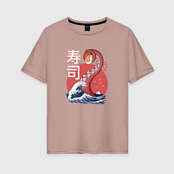 Футболка оверсайз женская Kraken Kawaii Sushi, цвет: пыльно-розовый