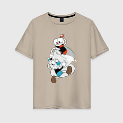 Футболка оверсайз женская Чашки Cuphead, цвет: миндальный