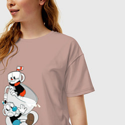 Футболка оверсайз женская Чашки Cuphead, цвет: пыльно-розовый — фото 2