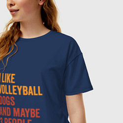 Футболка оверсайз женская Люблю волейбол и собак, цвет: тёмно-синий — фото 2