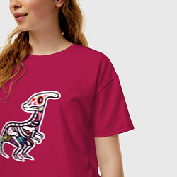Футболка оверсайз женская Цветной скелет динозавра, цвет: маджента — фото 2