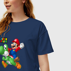 Футболка оверсайз женская Mario and Yoshi Super Mario, цвет: тёмно-синий — фото 2