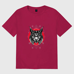 Футболка оверсайз женская РЫСЬ ДИКАЯ КОШКА, цвет: маджента