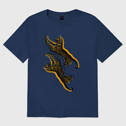 Футболка оверсайз женская Тигры черно-оранжевые, цвет: тёмно-синий