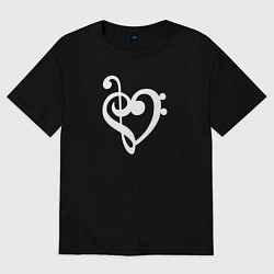 Футболка оверсайз женская Сердце Скрипичный и Басовый Ключи, цвет: черный